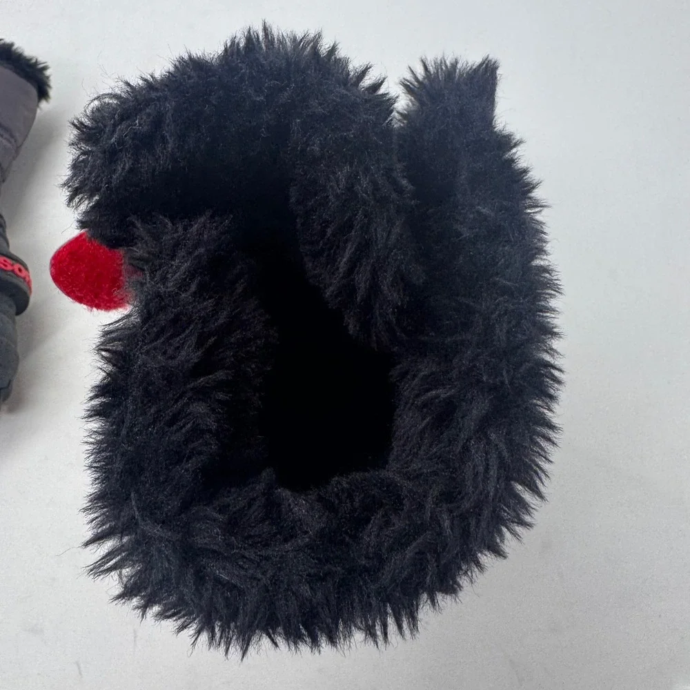 Kids Sorel Black Red Faux Fur Lined Winter Snow Boots Size 5 Toddler